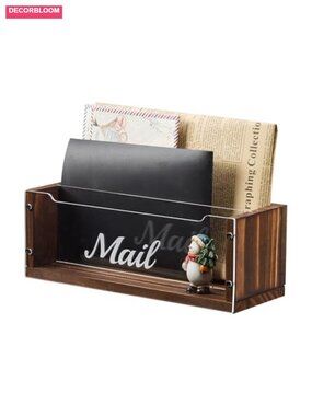 Mail Organizer with Clear Acrylic Dividers Solid Wood 2 Slots